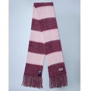MIU MIU logo stripe fringe wool scarf